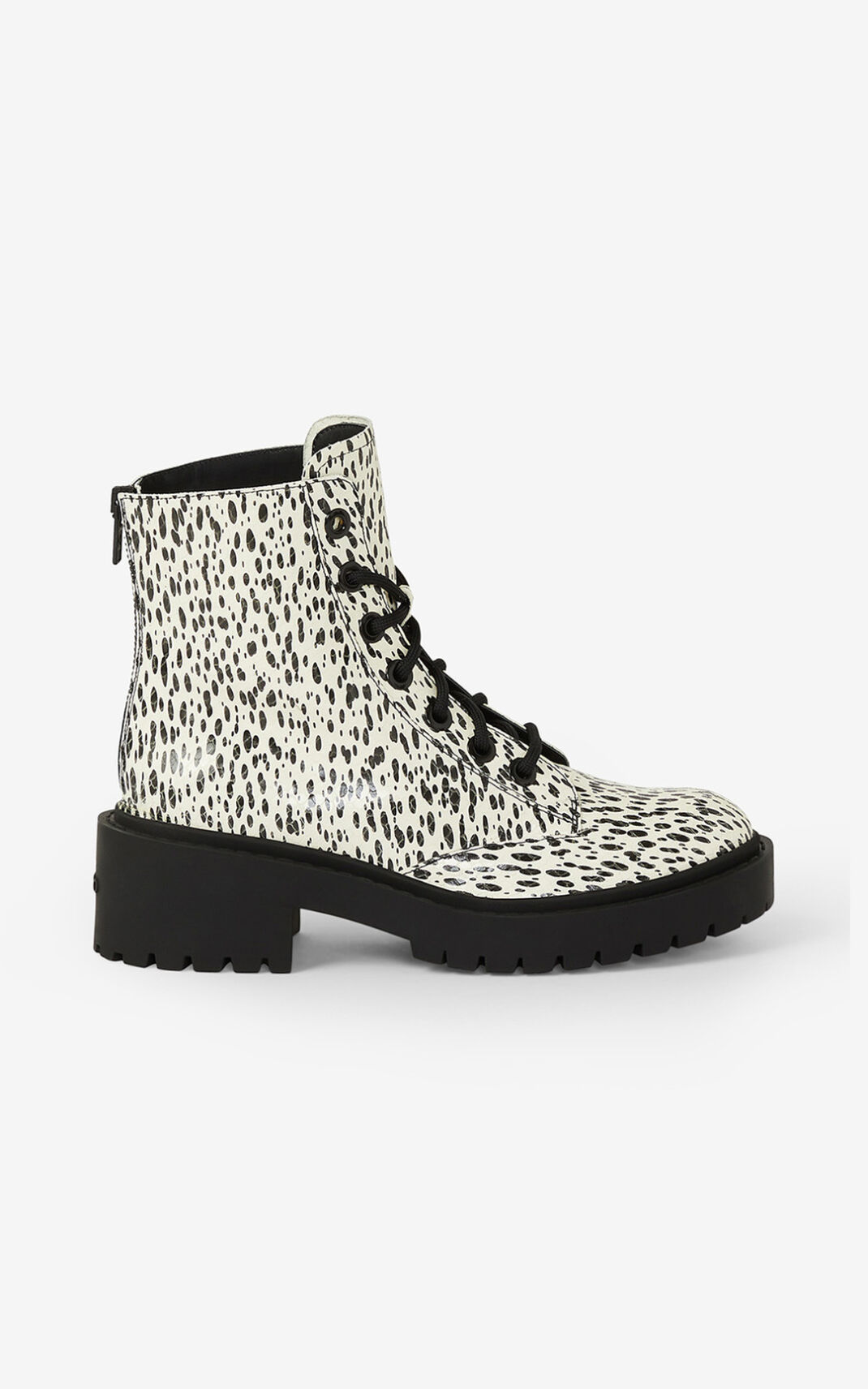Kenzo Lace up Pike Leopard レザー ankle ブーツ レディース 白 - ZGQHFA587
